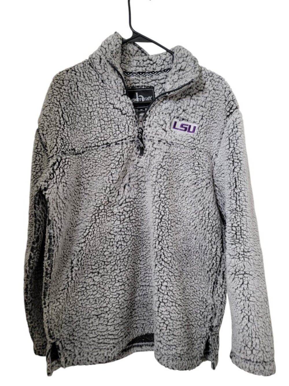 Boxercraft Size M Gray LSU Tigers Sherpa Super Soft Quarter Zip Pullover